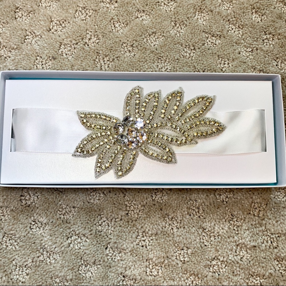 Bridal Gold Rhinestone Appliqué Tie Sash Belt